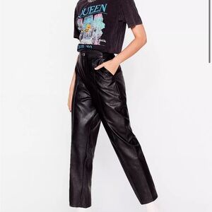 NASTY GAL pu seam front straight leg trouser.